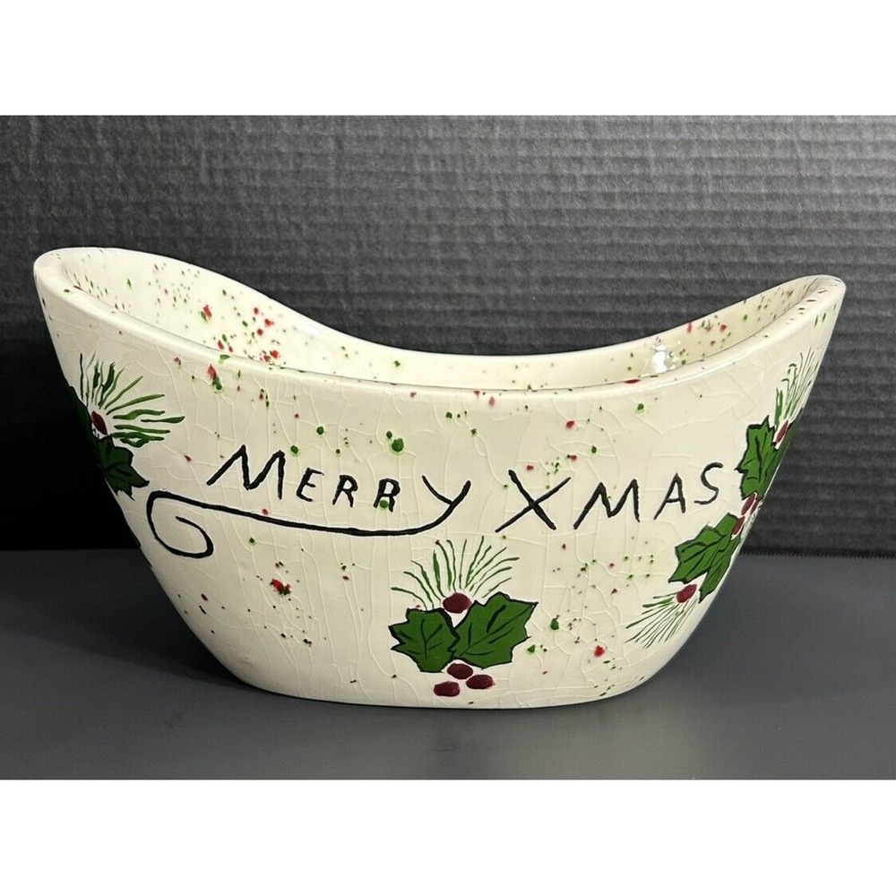 Merry X-mas Bowl Red Green‎ Sprinkles 1990 OOAK Christmas Holiday popcorn